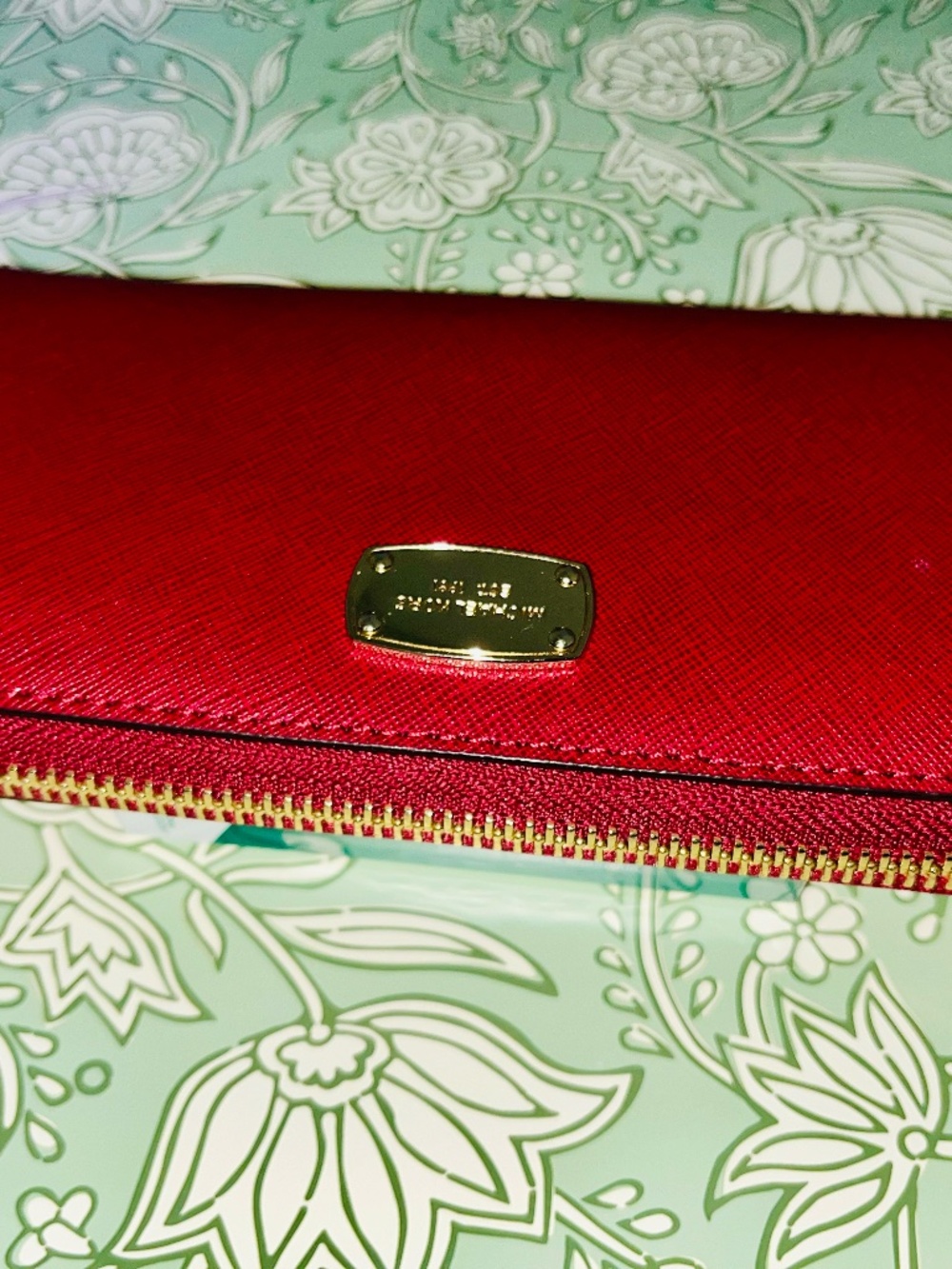 Michael Kors Red Crossgrain Leather Zip-Around Wallet